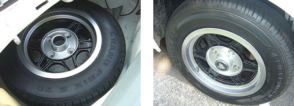 O estepe ainda conserva o pneu original / Rodas aro 14 eram confeccionadas exclusivamente para a Puma
